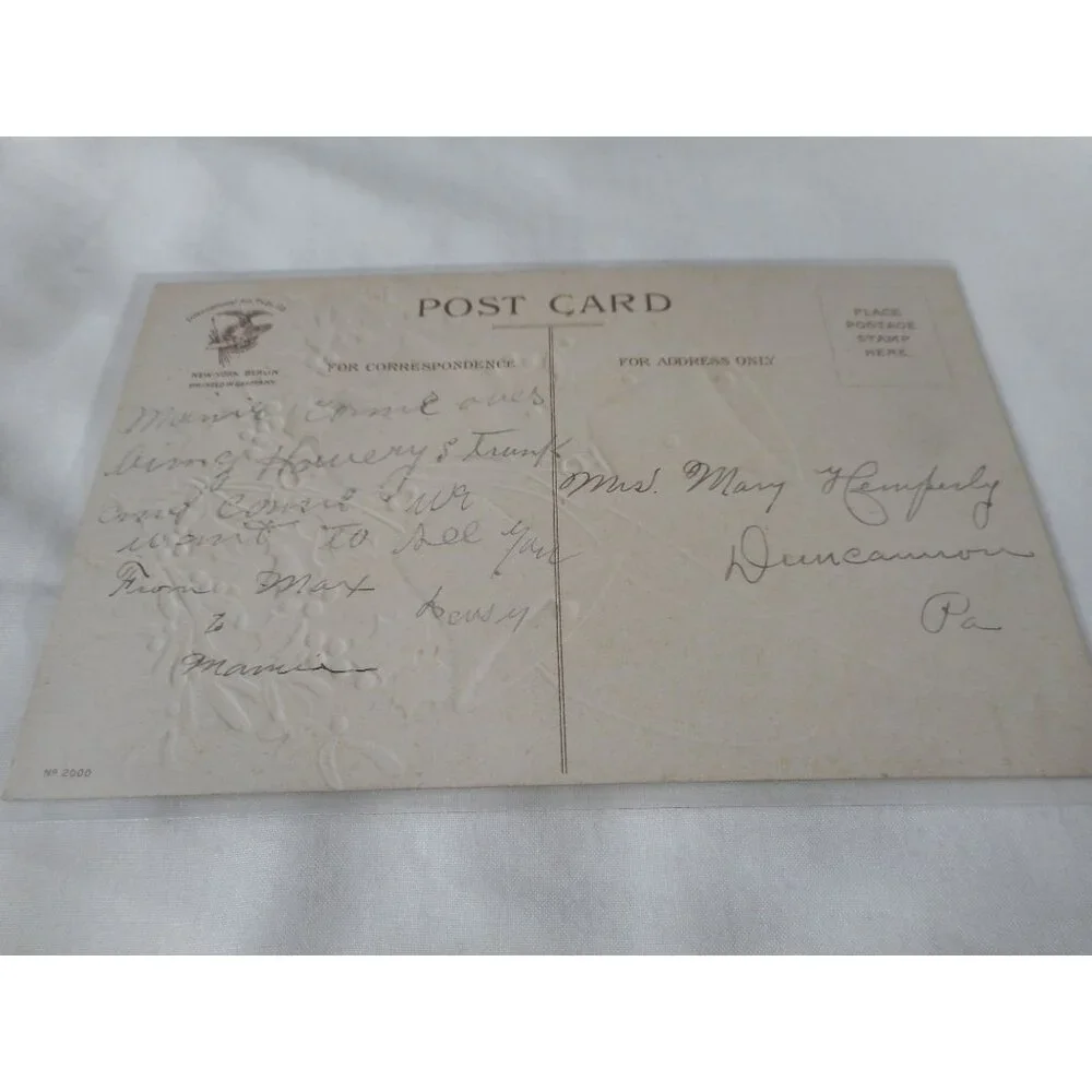 Vintage New Year's Postcard unposted used Bells Holly Embossed Ellen Clapsaddle